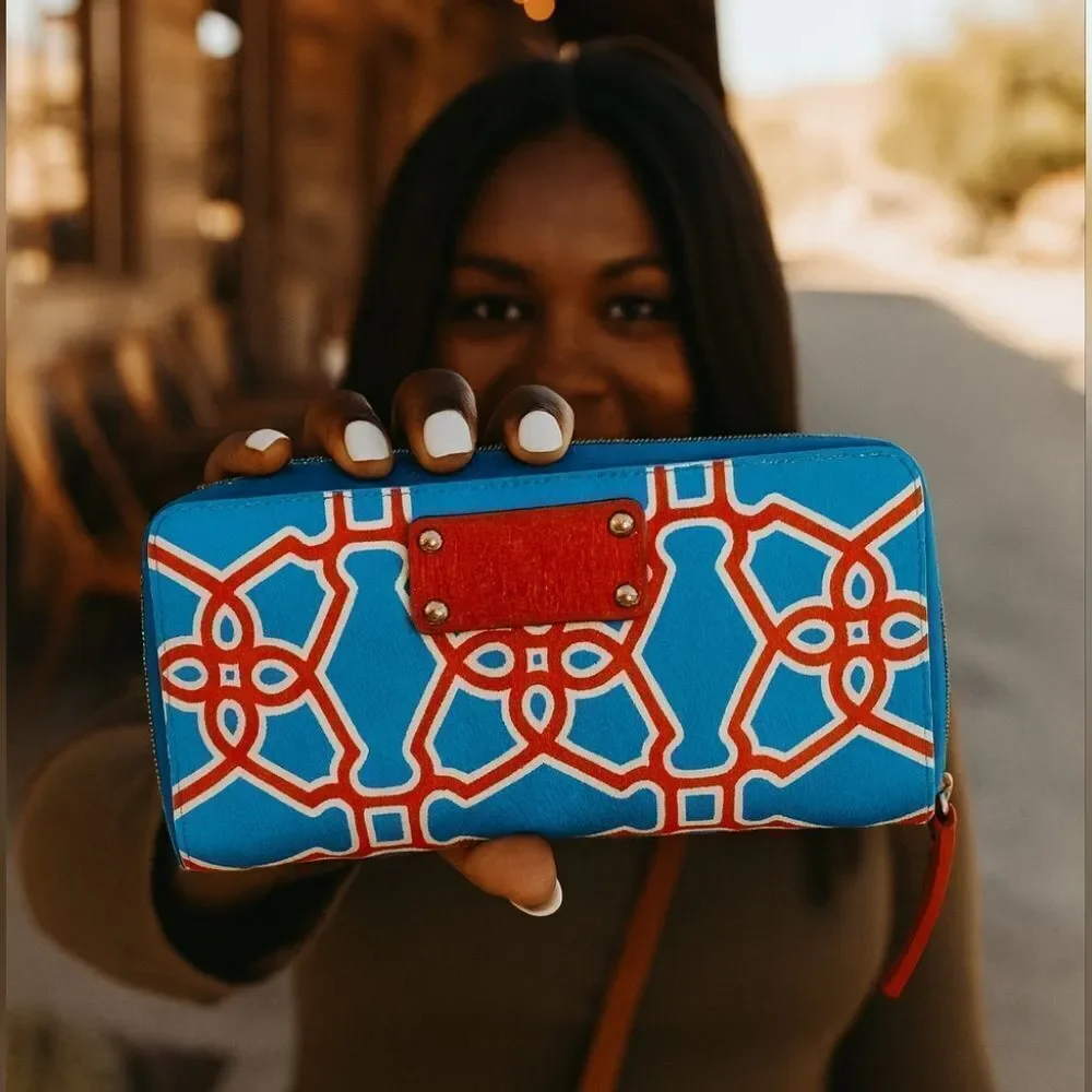 Kate Spade Turquoise Flame New York Moroccan Market Zip Around Wallet ♥️ NWOT